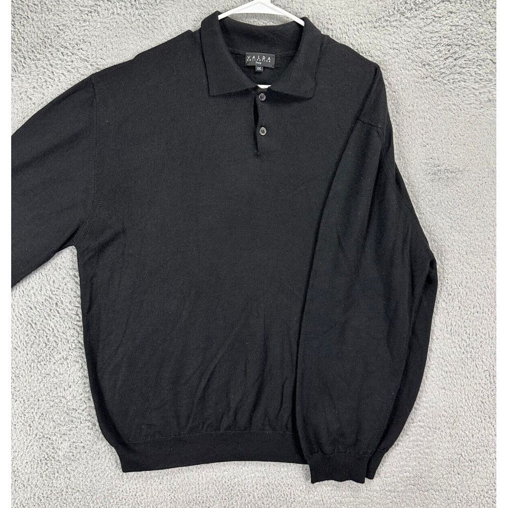 Valda Collection‎ Polo Sweater Mens 2XL Black Knit Casual Pullover Long Sleeve